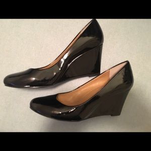 J. Crew Sylvia Round Toe Black Patent Wedge